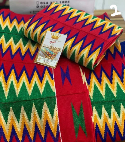 Perfect Kente Red, cream, gold and Green Royal Kente