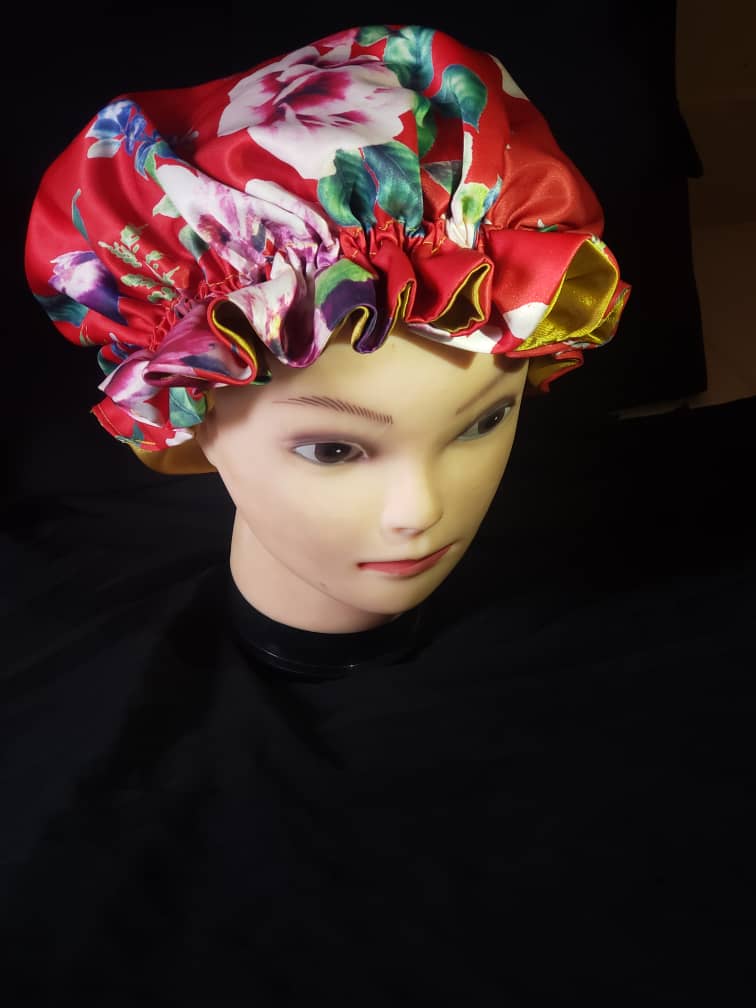 soft bonnet Ladies satin floral hair bonnet